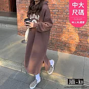 【Jilli~ko】美式印花厚款落肩連帽衛衣裙中大尺碼 J8370 FREE 咖色