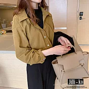 【Jilli~ko】假兩件復古打底設計款襯衫中大尺碼 658  FREE 黃色