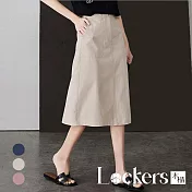 【Lockers 木櫃】秋季高腰口袋工裝風A字半身裙 L112101601 M 杏色M