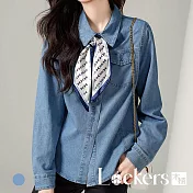 【Lockers 木櫃】秋季帶絲巾牛仔襯衫上衣 L112101602 L 牛仔藍色L