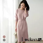 【Lockers 木櫃】秋季溫柔羊絨繫帶連衣裙 L112101604 L 淡紫粉色L