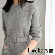 【Lockers 木櫃】秋季溫柔羊絨繫帶連衣裙 L112101604 M 灰色M