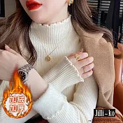 【Jilli~ko】半高領螺紋內搭加絨加厚保暖針織衫 J11122 FREE 白色