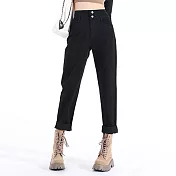 【MsMore】 牛仔褲女梨形身材顯瘦直筒哈倫長褲可反摺為九分# 119701 3XL 黑色