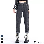 【MsMore】 牛仔褲女梨形身材顯瘦直筒哈倫長褲可反摺為九分# 119701 4XL 灰色