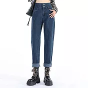 【MsMore】 牛仔褲女梨形身材顯瘦直筒哈倫長褲可反摺為九分# 119701 3XL 湖藍色