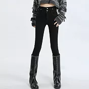 【MsMore】 高腰牛仔褲復古藍緊身顯瘦修身小腳小個子彈力鉛筆長褲# 119711 M 黑色