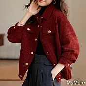 【MsMore】 好運紅香風加厚外套翻領復古時髦感長袖短版外套# 119842 XL 紅色