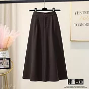 【Jilli~ko】法式復古毛呢顯瘦中長款高腰A字傘裙 J11164  FREE 咖色