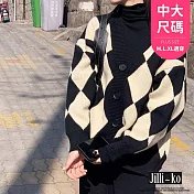 【Jilli~ko】韓版復古毛衣菱格慵懶風針織開衫外套中大尺碼 J11161 FREE 黑色
