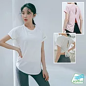 【BODYAIR嚴選】幾何美背布綁腰罩衫上衣(瑜珈.慢跑.運動.健身.透氣.舞蹈.運動服) S 粉