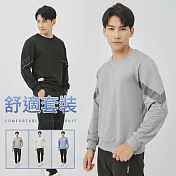 【KISSDIAMOND】舒適厚磅休閒運動套裝(上衣+褲子/KDA-7229) 2XL 灰色