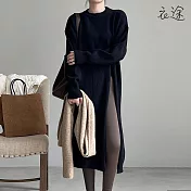 [衣途]慵懶風長版開衩毛衣洋裝FREE(KDDQ-B462) F 黑色