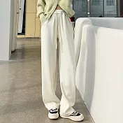 【MsMore】 視覺減6公斤羊絨感闊腿絨呢高腰垂感彎刀褲軟糯休閒直筒長褲# 119952 M 米白色