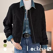 【Lockers 木櫃】秋季皺摺紋路短版棒球外套 L112103002 XL 黑色XL