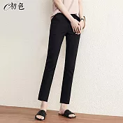 【初色】流行百搭直筒西裝褲-共2色-90260(M-2XL可選) M 黑色