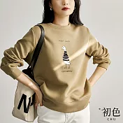 【初色】立體白鵝印花圓領寬鬆顯瘦長袖T恤上衣-共3色-31160(M-2XL可選) L 綠色