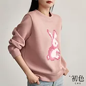 【初色】立體兔子印花圓領寬鬆休閒長袖T恤上衣-共3色-31162(M-2XL可選) 2XL 粉色