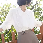 【MsMore】 復古慵懶風襯衫長袖疊穿內搭設計感法式中長百搭上衣# 120059 M 白色