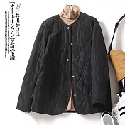 【ACheter】 復古夾棉菱格輕薄羽絨棉服長袖圓領短外套# 119595 2XL 黑色