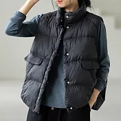 【MsMore】 保暖立領羽絨背心有型休閒寬鬆無袖馬甲# 120069 FREE 黑色