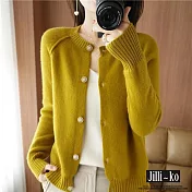 【Jilli~ko】螺紋袖口純色短款針織開衫外套 J11126 FREE 黃色