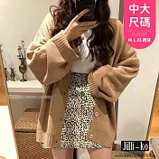 【Jilli~ko】韓版慵懶風寬鬆秋冬V領針織開衫中大尺碼 J11179  FREE 卡其色