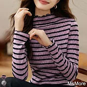 【MsMore】 小香風木耳邊時髦氣質精緻百搭長袖短版上衣# 120035 XL 紫色