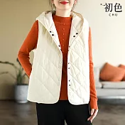 【初色】純色簡約菱格寬鬆顯瘦休閒百搭連帽無袖背心上衣-共3色-31550(M-2XL可選) M 白色