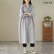 【AMIEE】休閒排扣長版襯衫洋裝(3色/M-2XL/KDDQ-9921) M 灰色