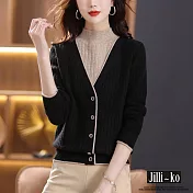 【Jilli~ko】假兩件半高領針織女氣質拼色毛衣 J11177 FREE 黑色