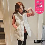 【Jilli~ko】韓版立領中長款拉鍊夾棉背心女中大尺碼 J11211 FREE 卡其