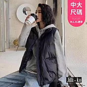 【Jilli~ko】韓版簡約立領口袋拉鍊夾棉背心女中大尺碼 J11210 FREE 黑色