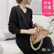 【Jilli~ko】韓系麻花毛衣長袖針織連衣裙女裝長裙中大尺碼 J11129 FREE 黑色