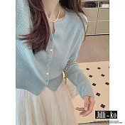 【Jilli~ko】法式復古慵懶風針織開衫女圓領長袖上衣 J11256  FREE 藍色