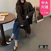 【Jilli~ko】中長款毛衣女韓版慵懶風針織外套上衣中大尺碼 3657  FREE 咖色