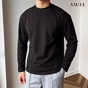 【AMIEE】簡約日系純色百搭長袖上衣(男裝/KDTQ-T551) L 黑色