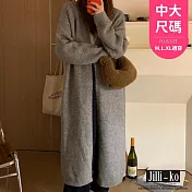 【Jilli~ko】長袖針織開衫女慵懶風寬鬆中長款過膝毛衣外套中大尺碼 J11238 FREE 灰色