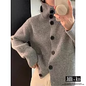 【Jilli~ko】復古加厚開衫女坑條高領韓版外搭毛衣外套 J11233  FREE 灰色