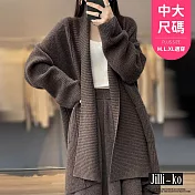 【Jilli~ko】慵懶風針織外套女中長款外搭風衣寬鬆中大尺碼 J11215 FREE 咖色