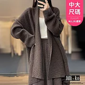 【Jilli~ko】慵懶風針織外套女中長款外搭風衣寬鬆中大尺碼 J11215  FREE 咖色