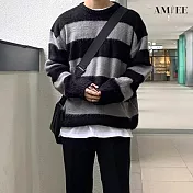 【AMIEE】軟糯感小奶狗風條紋針織衫(男裝/KDTQ-B57) M 灰色