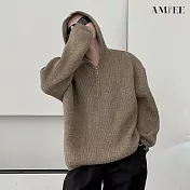 【AMIEE】設計款仿羊毛舒適連帽針織衫(男裝/KDTQ-3115) L 咖啡色