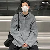 【AMIEE】設計款仿羊毛舒適連帽針織衫(男裝/KDTQ-3115) 2XL 灰色