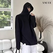 【AMIEE】設計款仿羊毛舒適連帽針織衫(男裝/KDTQ-3115) L 黑色