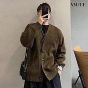 【AMIEE】復古款質感型男百搭針織外套(男裝/KDCQ-3459) M 咖啡色