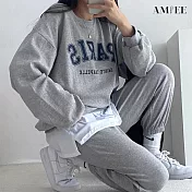 【AMIEE】韓系PARIS棉質休閒運動2件套裝(3色/M-3XL/KDAQ-807) 2XL 深灰