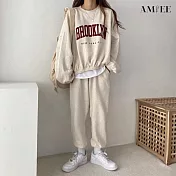【AMIEE】韓系美式棉質休閒運動2件套裝(4色/M-3XL/KDAQ-809) XL 淺灰