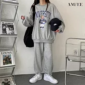 【AMIEE】韓系USA棉質休閒運動2件套裝(3色/M-3XL/KDAQ-8130) 3XL 深灰