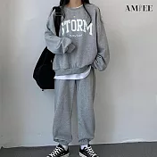 【AMIEE】韓系STORM棉質休閒運動2件套裝(3色/M-3XL/KDAQ-822) 2XL 深灰
